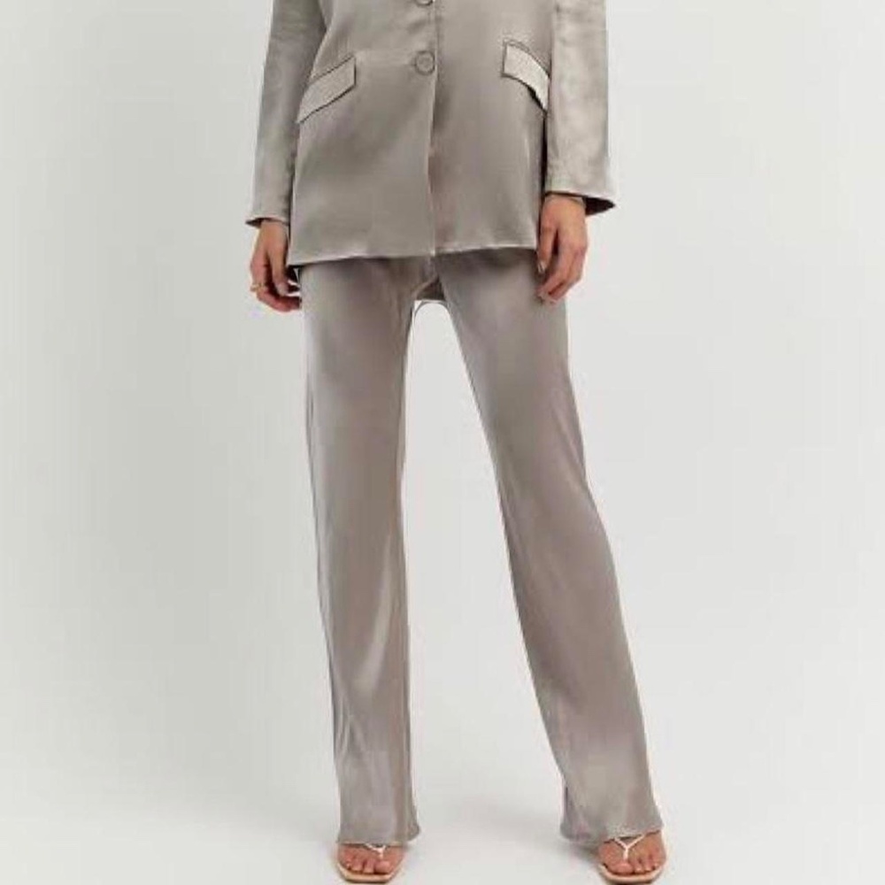 DISSH Satin Straight Leg Pants in Light Taupe
